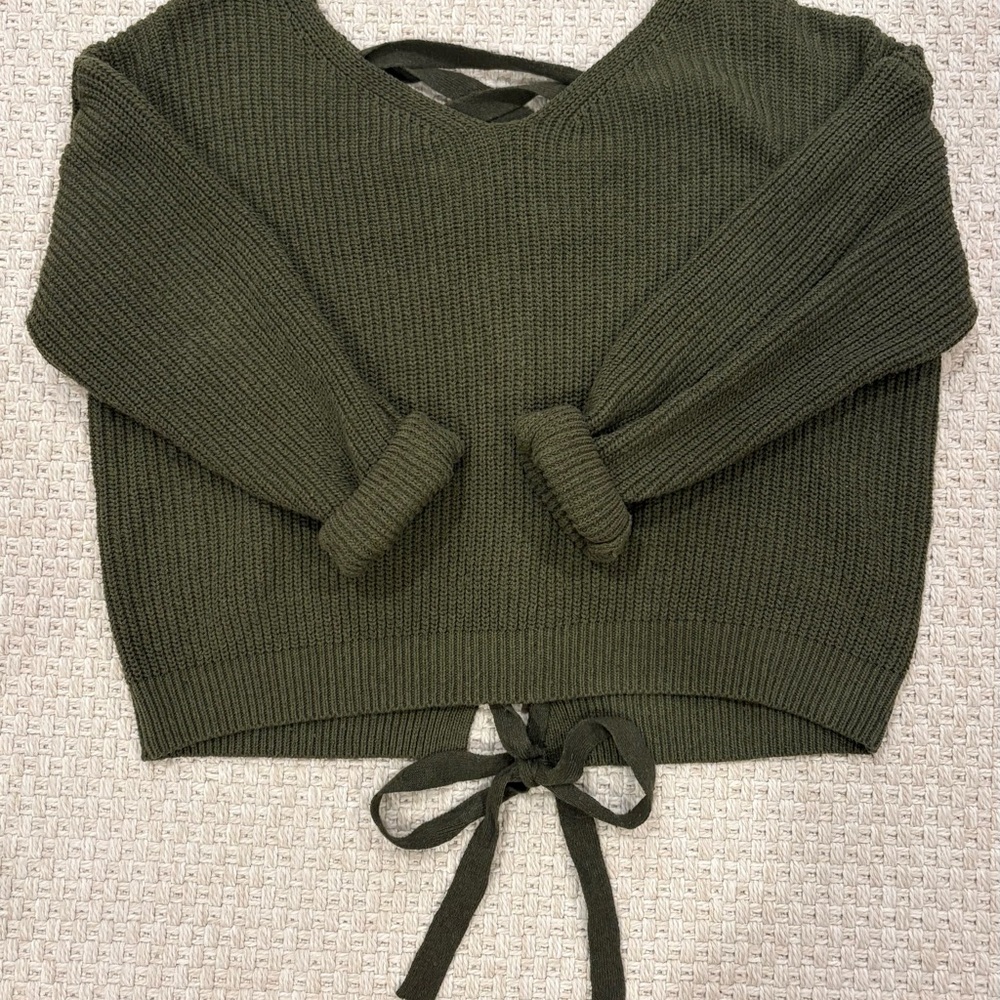 SHEIN Dark Green Sweater With Tie-Back